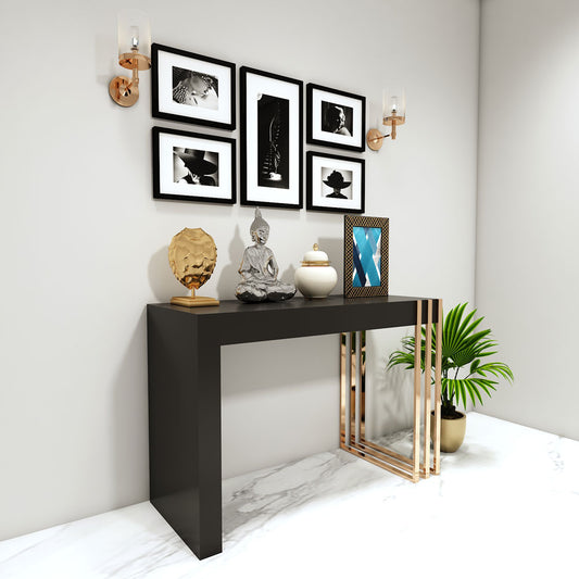 Console Table, Black & Gold Console Table, Console Table with Metal Tube in Gold Finish, Console Table with Designing Leg, Console Table - EL- 361