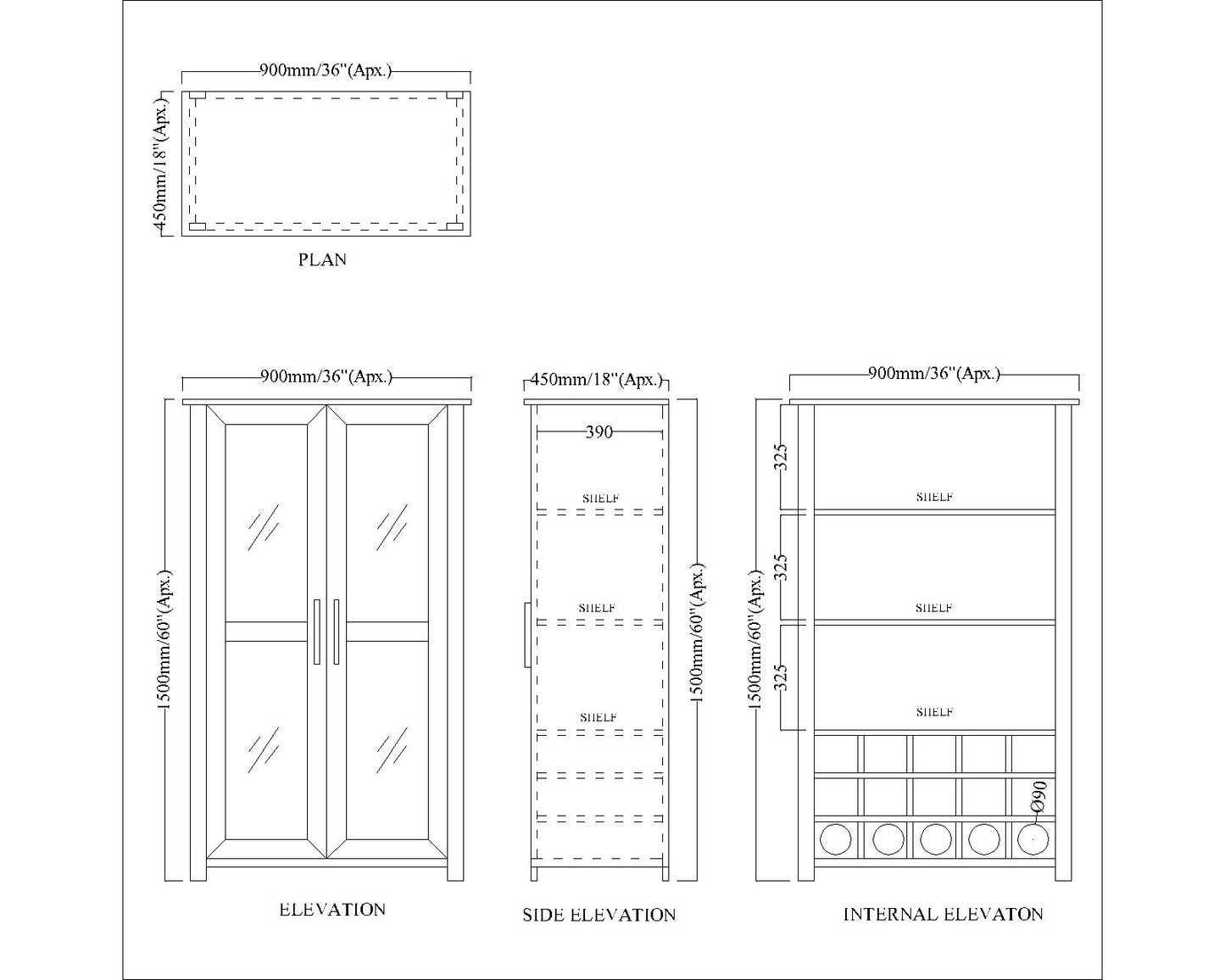 Bar Cabinet, Solid Wood Bar Cabinet, Bar Cabinet With Shelf, Blue Color Bar Cabinet, Bar Cabinet With Wood & Glass Shutter, Bar Cabinet- EL- 10044