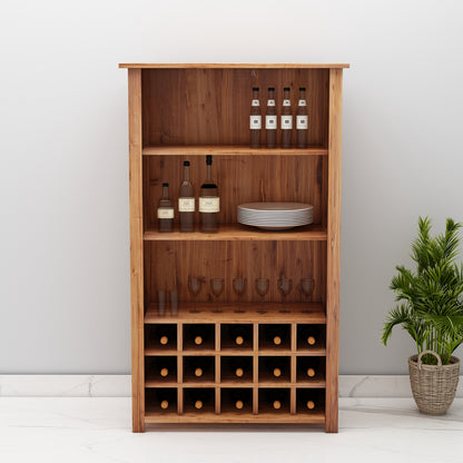 Bar Cabinet, Solid Wood Bar Cabinet, Bar Cabinet With Shelf, Brown Color Bar Cabinet, Bar Cabinet With Wood & Glass Shutter, Bar Cabinet- EL- 10045