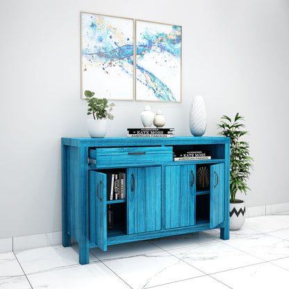 Cabinet, Solid Wood Cabinet, Blue Color Cabinet, Cabinet With Drawer, Cabinet With Shutter, Cabinet With Open Shelf, Cabinet- EL10062