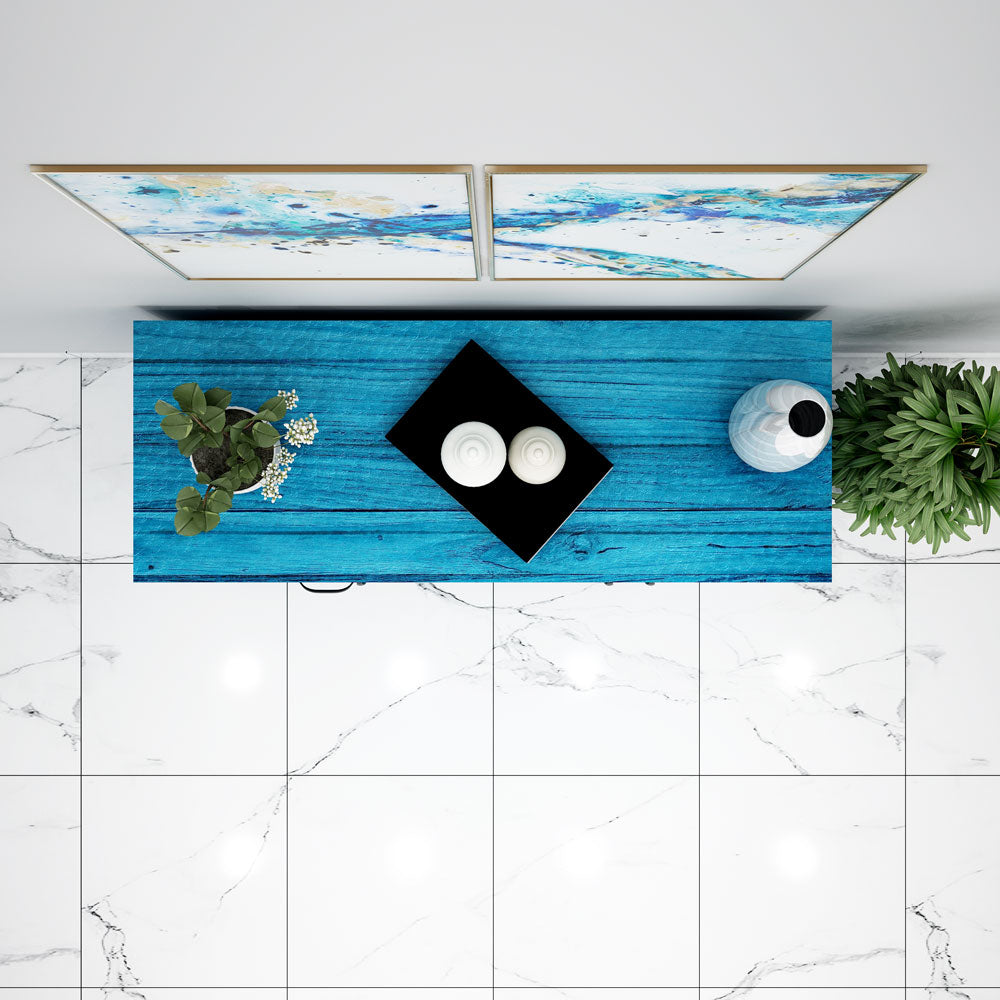 Cabinet, Solid Wood Cabinet, Blue Color Cabinet, Cabinet With Drawer, Cabinet With Shutter, Cabinet With Open Shelf, Cabinet- EL10062