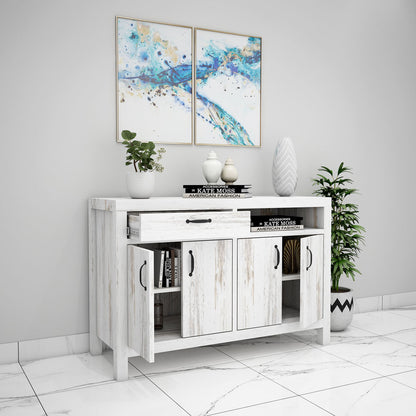 Cabinet, Solid Wood Cabinet, White Color Cabinet, Cabinet With Drawer, Cabinet With Shutter, Cabinet With Open Shelf, Cabinet- EL10063