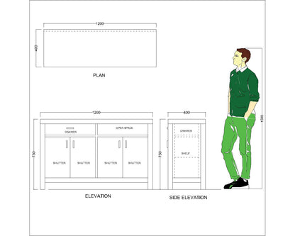 Cabinet, Solid Wood Cabinet, White Color Cabinet, Cabinet With Drawer, Cabinet With Shutter, Cabinet With Open Shelf, Cabinet- EL10063