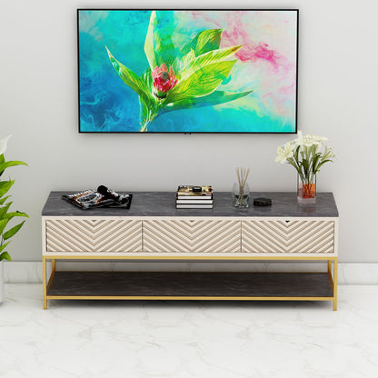 Entertainment Unit, Drawing Room Furniture, TV Cabinet, TV Unit with Beige & Black Color, Tv Unit with MS Leg in Gold Finish, Entertainment Unit - EL10064