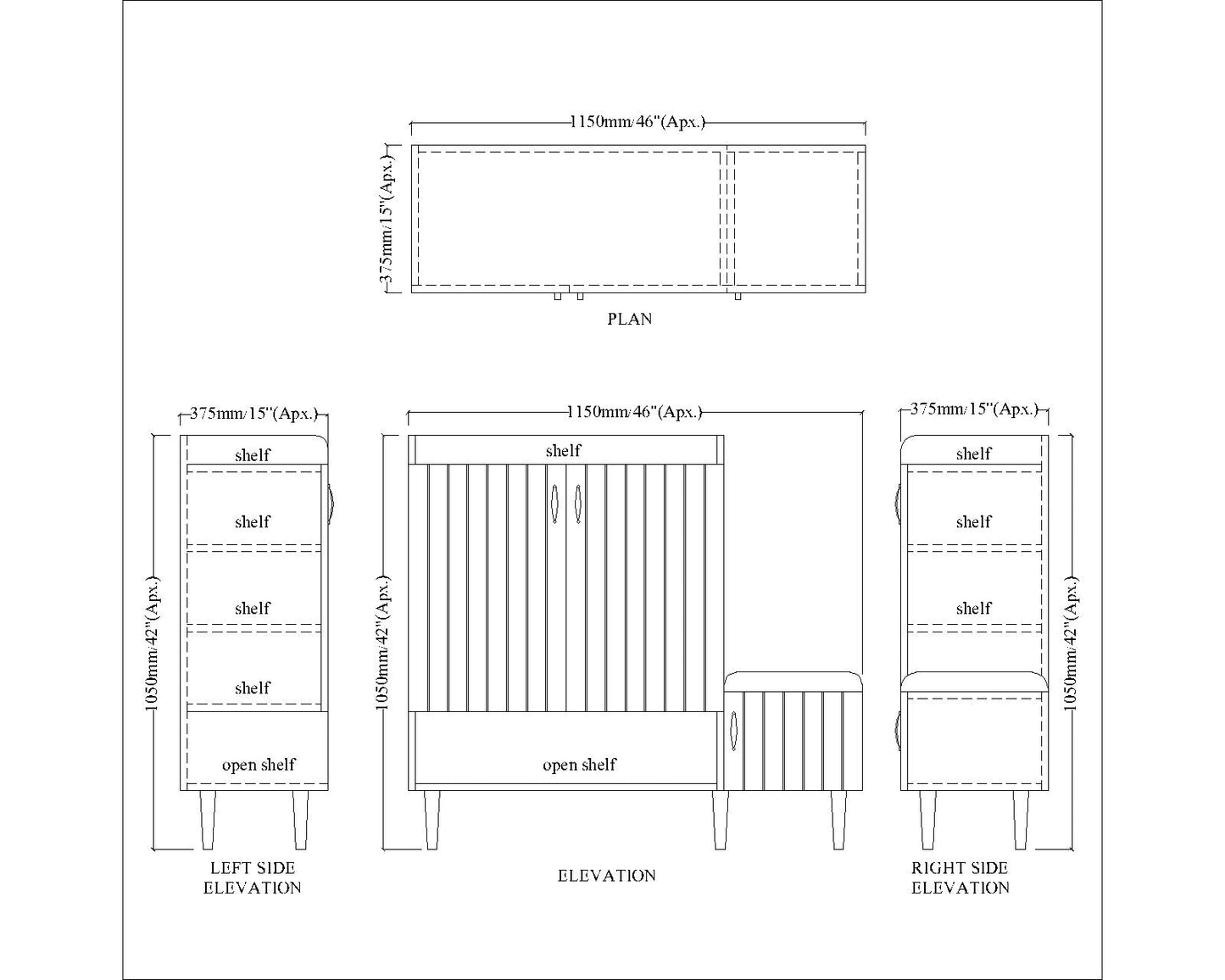 Modern Beige Wooden Shoe Rack with Multiple Storage Shelves, Padded Seating Bench & Vertical Design – EL-10067