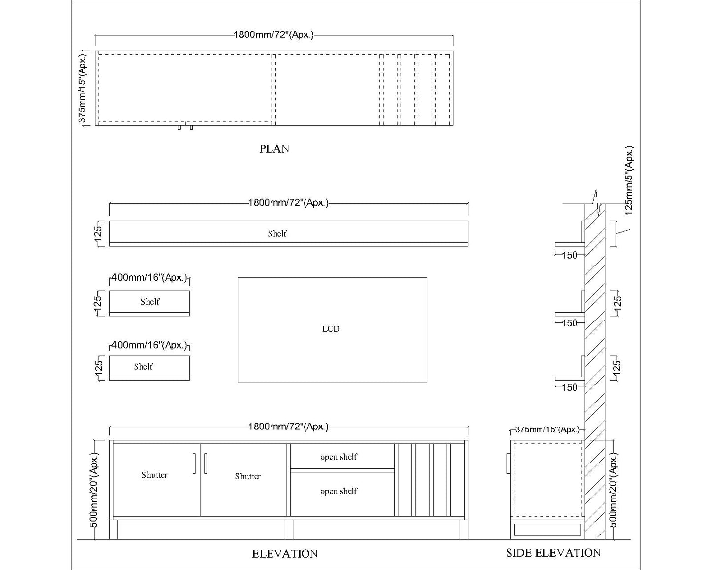 Entertainment Unit, White & Grey Color TV Unit, Entertainment Unit For Living & Bedroom Area, Entertainment Unit With Open Shelf, Entertainment Unit With Shutter, Entertainment Unit With MS Leg In Gold Finish, Entertainment Unit - EL10070