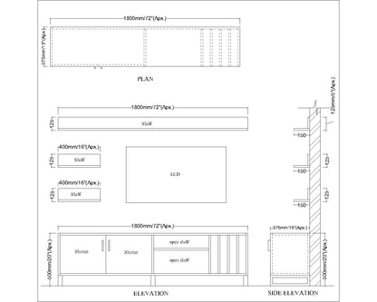 Entertainment Unit, White & Grey Color TV Unit, Entertainment Unit For Living & Bedroom Area, Entertainment Unit With Open Shelf, Entertainment Unit With Shutter, Entertainment Unit With MS Leg In Gold Finish, Entertainment Unit - EL10070