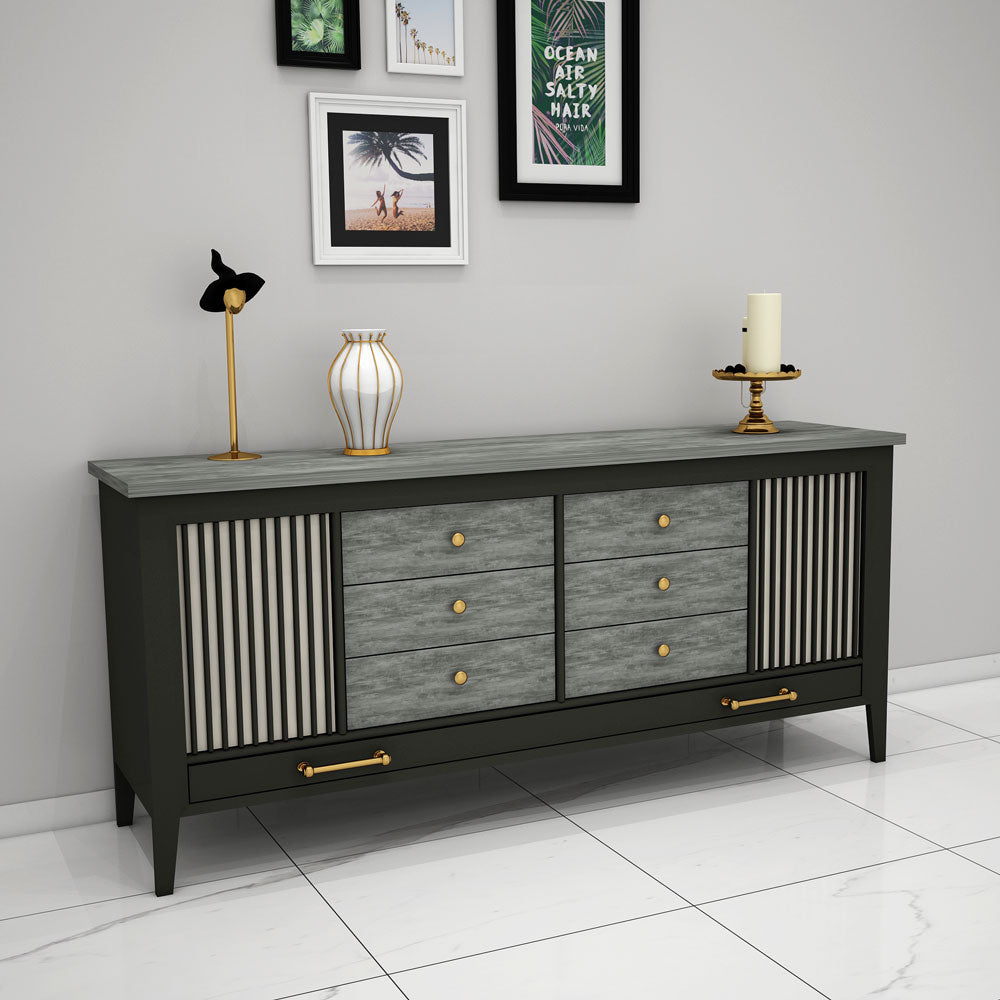 Cabinet, Drawing Room Cabinet, Cabinet with Black, Grey & Off white Color, Cabinet with Shutter, Cabient with Drawer, Cabinet - EL10071