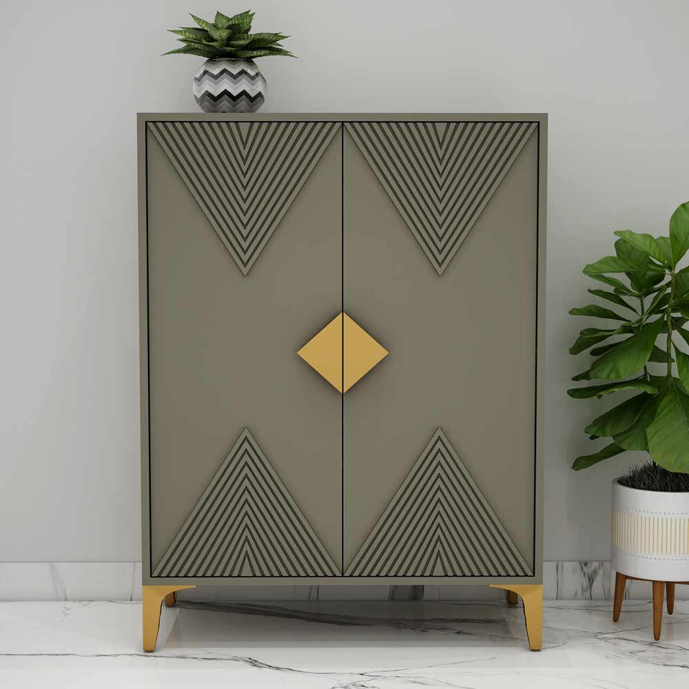 Cabinet, Olive Green Color Cabinet, Cabinet with Shutter, MS Leg in Golden Color, Cabinet - EL10072