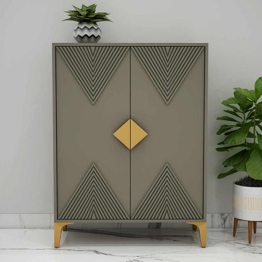 Cabinet, Olive Green Color Cabinet, Cabinet with Shutter, MS Leg in Golden Color, Cabinet - EL10072