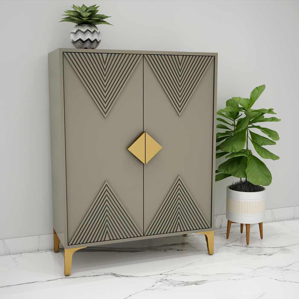 Cabinet, Olive Green Color Cabinet, Cabinet with Shutter, MS Leg in Golden Color, Cabinet - EL10072