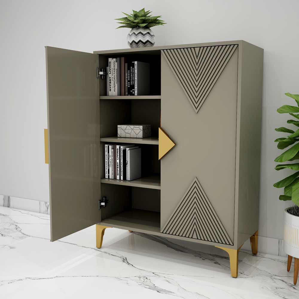 Cabinet, Olive Green Color Cabinet, Cabinet with Shutter, MS Leg in Golden Color, Cabinet - EL10072