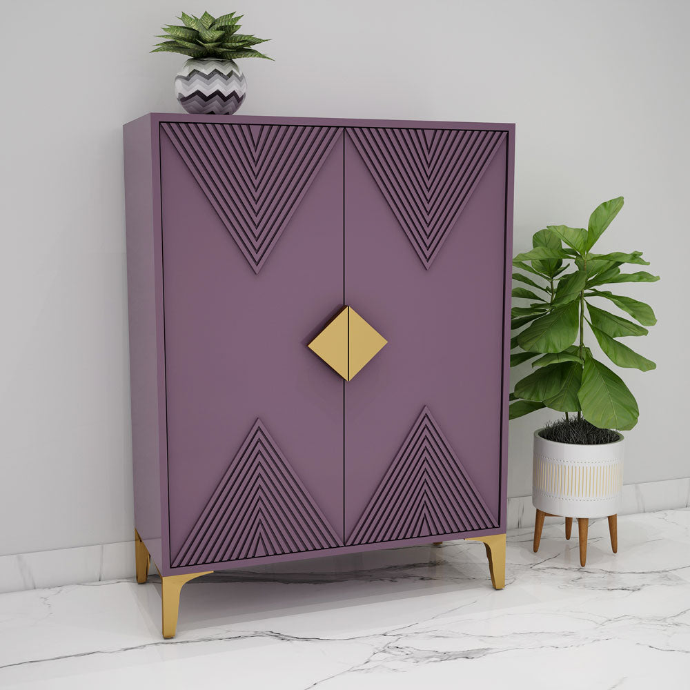 Cabinet, Purple Color Cabinet, Cabinet with Shutter, MS Leg in Golden Color, Cabinet - EL10073