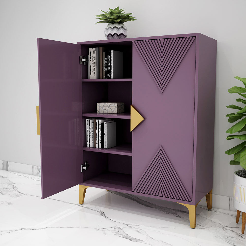 Cabinet, Purple Color Cabinet, Cabinet with Shutter, MS Leg in Golden Color, Cabinet - EL10073