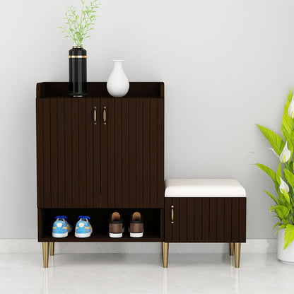 Elegant Dark Brown Shoe Cabinet with Seating – EL-10075