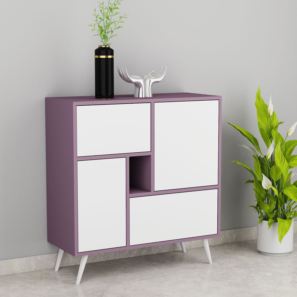 Modern Purple & White Shoe Cabinet with Tilt-Out Drawers – EL-10076