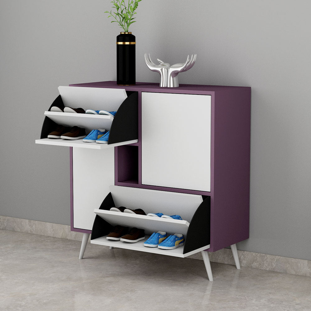 Modern Purple & White Shoe Cabinet with Tilt-Out Drawers – EL-10076