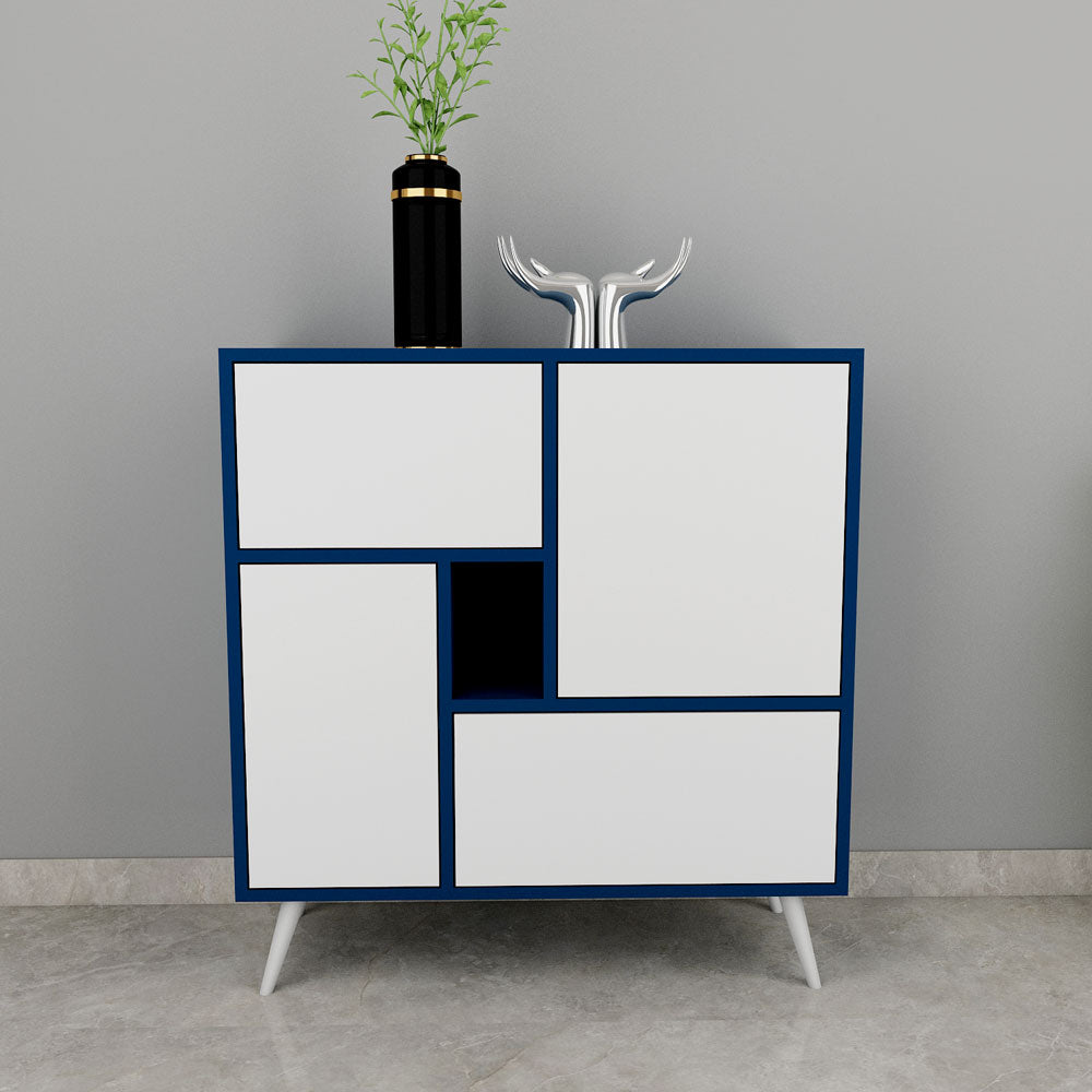 Contemporary Blue & White Shoe Cabinet with Tilt-Out Drawers – EL-10077