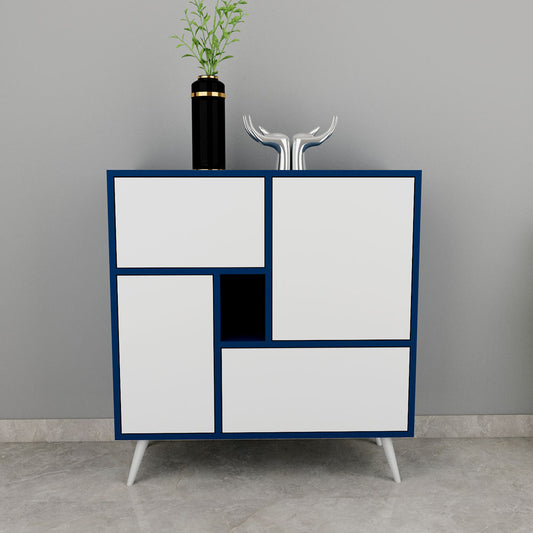 Contemporary Blue & White Shoe Cabinet with Tilt-Out Drawers – EL-10077