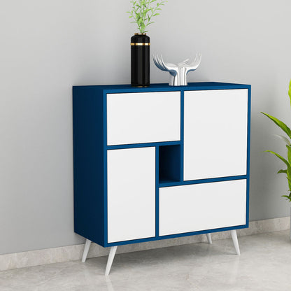 Contemporary Blue & White Shoe Cabinet with Tilt-Out Drawers – EL-10077