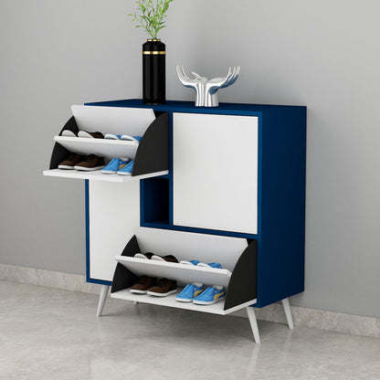Contemporary Blue & White Shoe Cabinet with Tilt-Out Drawers – EL-10077