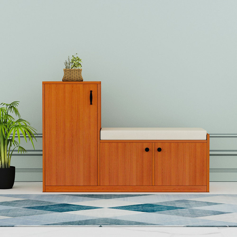 Wooden Shoe Cabinet Bench with Side Storage & Cushion Seat – EL-10078