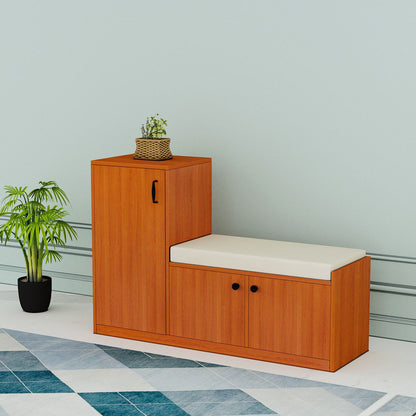 Wooden Shoe Cabinet Bench with Side Storage & Cushion Seat – EL-10078