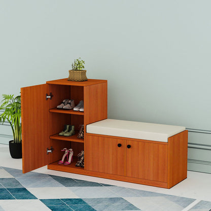 Wooden Shoe Cabinet Bench with Side Storage & Cushion Seat – EL-10078