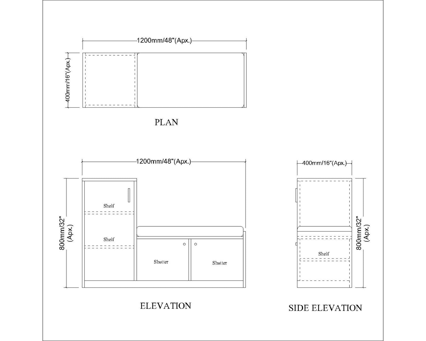 Wooden Shoe Cabinet Bench with Side Storage & Cushion Seat – EL-10078