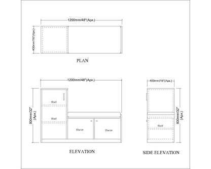 Wooden Shoe Cabinet Bench with Side Storage & Cushion Seat – EL-10078