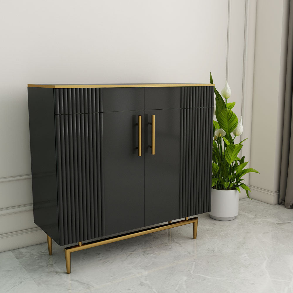 Bar Cabinet, Bar Unit, Bar Unit In Black & Golden Color, Bar Cabinet With Drawer & Shutter, Bar Cabinet - EL10081