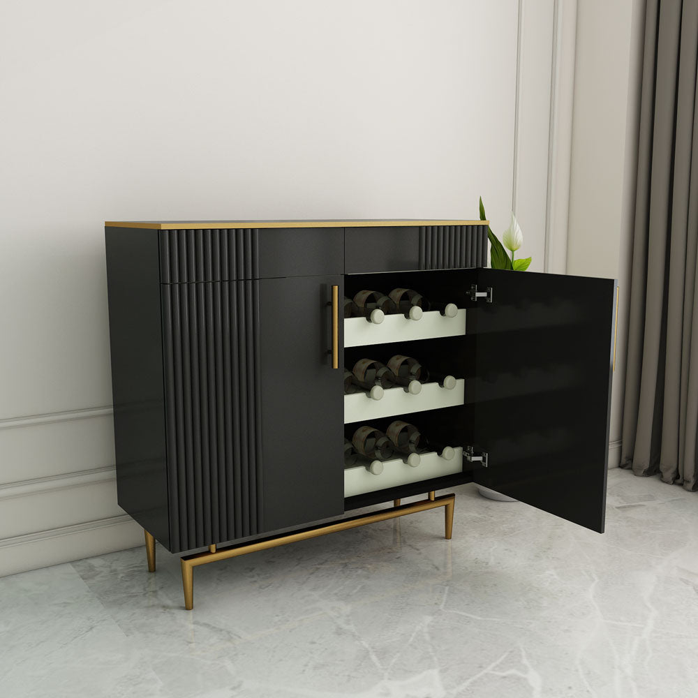 Bar Cabinet, Bar Unit, Bar Unit In Black & Golden Color, Bar Cabinet With Drawer & Shutter, Bar Cabinet - EL10081