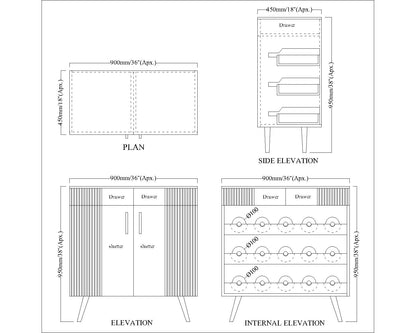 Bar Cabinet, Bar Unit, Bar Unit In Black & Golden Color, Bar Cabinet With Drawer & Shutter, Bar Cabinet - EL10081