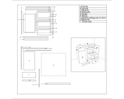 Cabinets, White & Gold Color Cabinet, Cabinet with Drawer & Shutter, Cabinet - EL10083