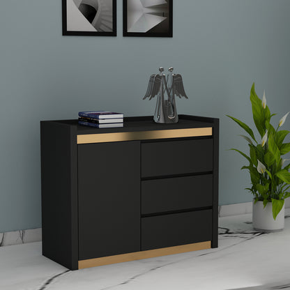 Cabinets, Black & Gold Color Cabinet, Cabinet with Drawer & Shutter, Cabinet - EL10084