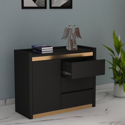 Cabinets, Black & Gold Color Cabinet, Cabinet with Drawer & Shutter, Cabinet - EL10084