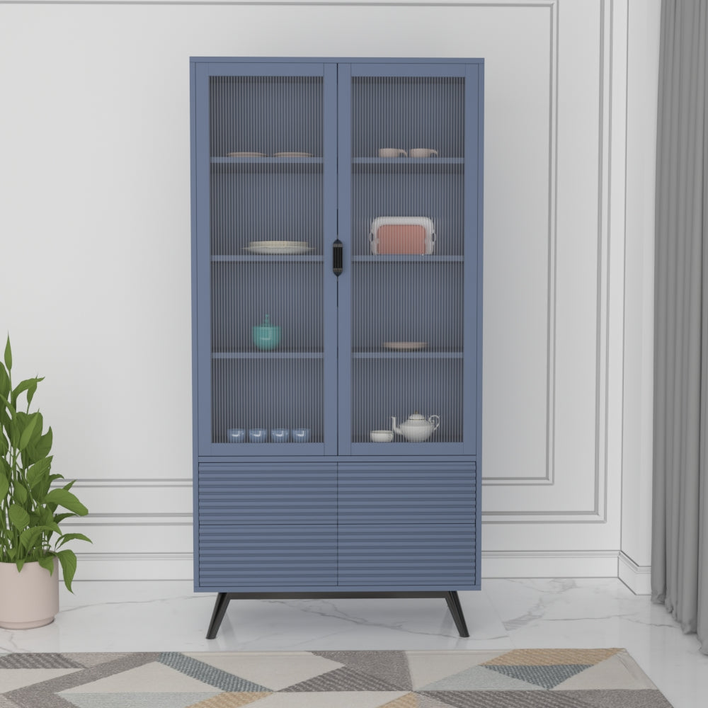 Crockery Unit, Crockery Cabinet, Crockery Storage, Kitchen Storage, Crockery Unit in Blue & Black Color, Crockery Unit With Shutter & Drawer, Crockery Unit with Glass Shutter, Crockery Unit - EL10086