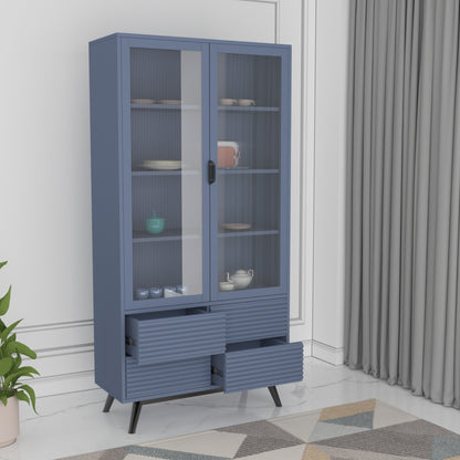 Crockery Unit, Crockery Cabinet, Crockery Storage, Kitchen Storage, Crockery Unit in Blue & Black Color, Crockery Unit With Shutter & Drawer, Crockery Unit with Glass Shutter, Crockery Unit - EL10086