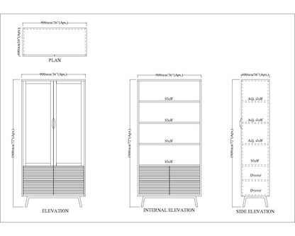 Crockery Unit, Crockery Cabinet, Crockery Storage, Kitchen Storage, Crockery Unit in Blue & Black Color, Crockery Unit With Shutter & Drawer, Crockery Unit with Glass Shutter, Crockery Unit - EL10086