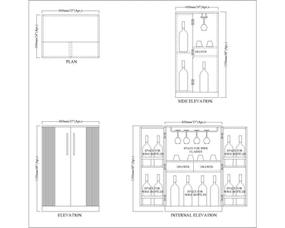 Bar Cabinet, Black Color Cabinet, Bar Cabinet with Drawer & Shutter, Wine Cabinet, Wooden Wine Rack, Bar Cabinet - EL10091