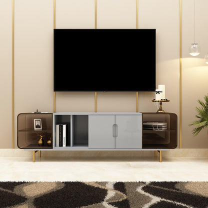 Entertainment Unit, TV Unit for Living/Bedroom Area, TV Unit with Brown Acrylic, MS Leg with Golden Paint, Entertainment Unit - EL10094