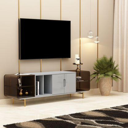 Entertainment Unit, TV Unit for Living/Bedroom Area, TV Unit with Brown Acrylic, MS Leg with Golden Paint, Entertainment Unit - EL10094