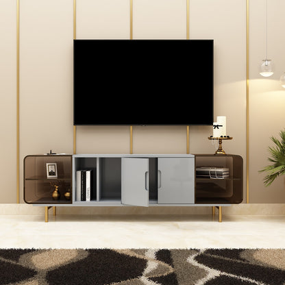 Entertainment Unit, TV Unit for Living/Bedroom Area, TV Unit with Brown Acrylic, MS Leg with Golden Paint, Entertainment Unit - EL10094