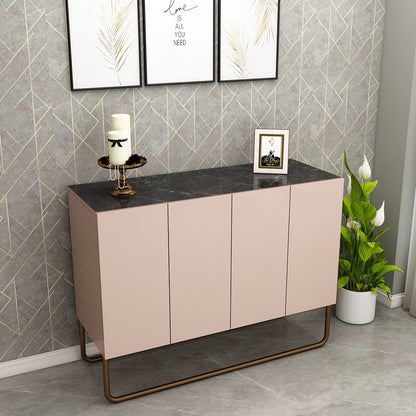 Blush Pink & Black Finish Shoe Cabinet with Dual Doors, Shelves & Metal Base Frame – EL10100