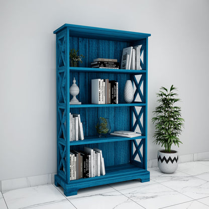 Book Shelves, Solid Wood Book Shelves, Book Shelves With Open Shelf, Blue Color Book Shelves, Book Shelves - EL11011