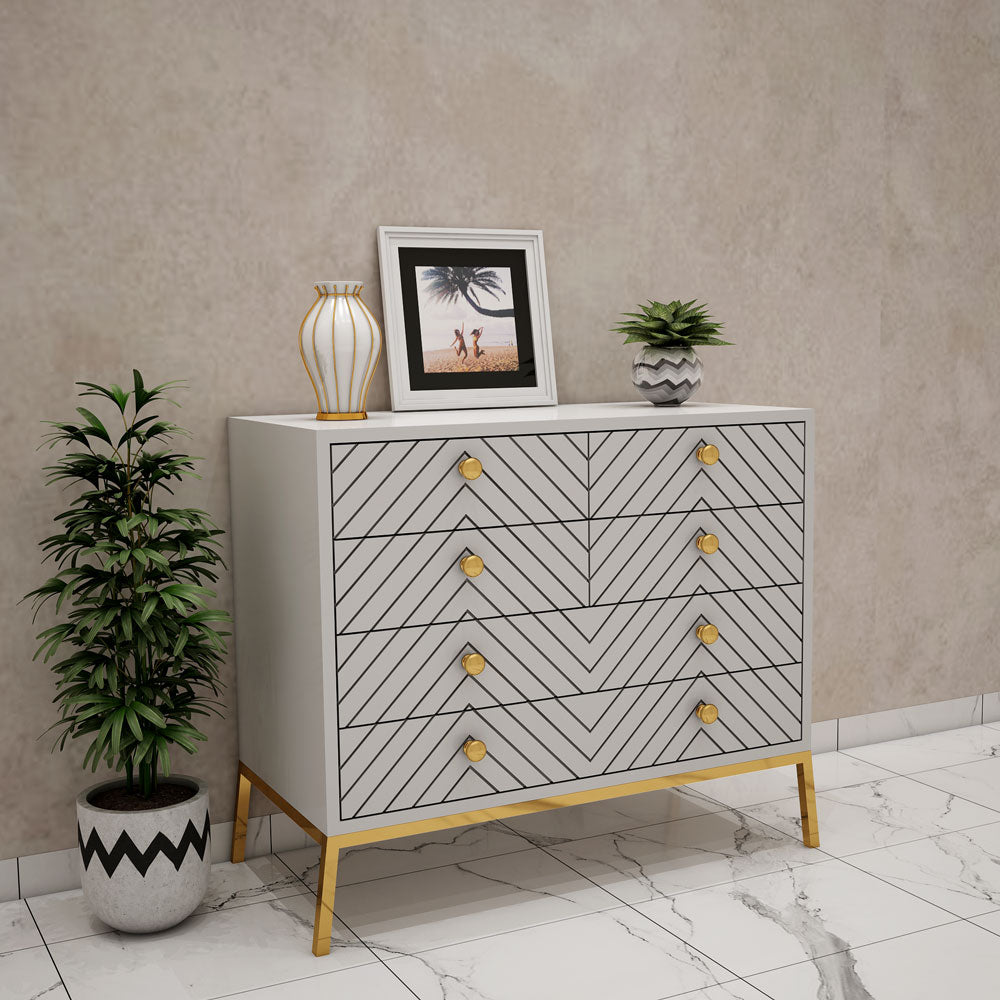 Chest of Drawer, Grey Color Chest of Drawer, Chest of Drawer with Drawer, Chest of Drawer With MS Leg in Gold Finish, Chest of Drawer - EL11014