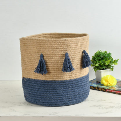 Storage Basket , (i258_12_1), Storage Basket With Beige & Blue Color, Storage Basket  - EL11033