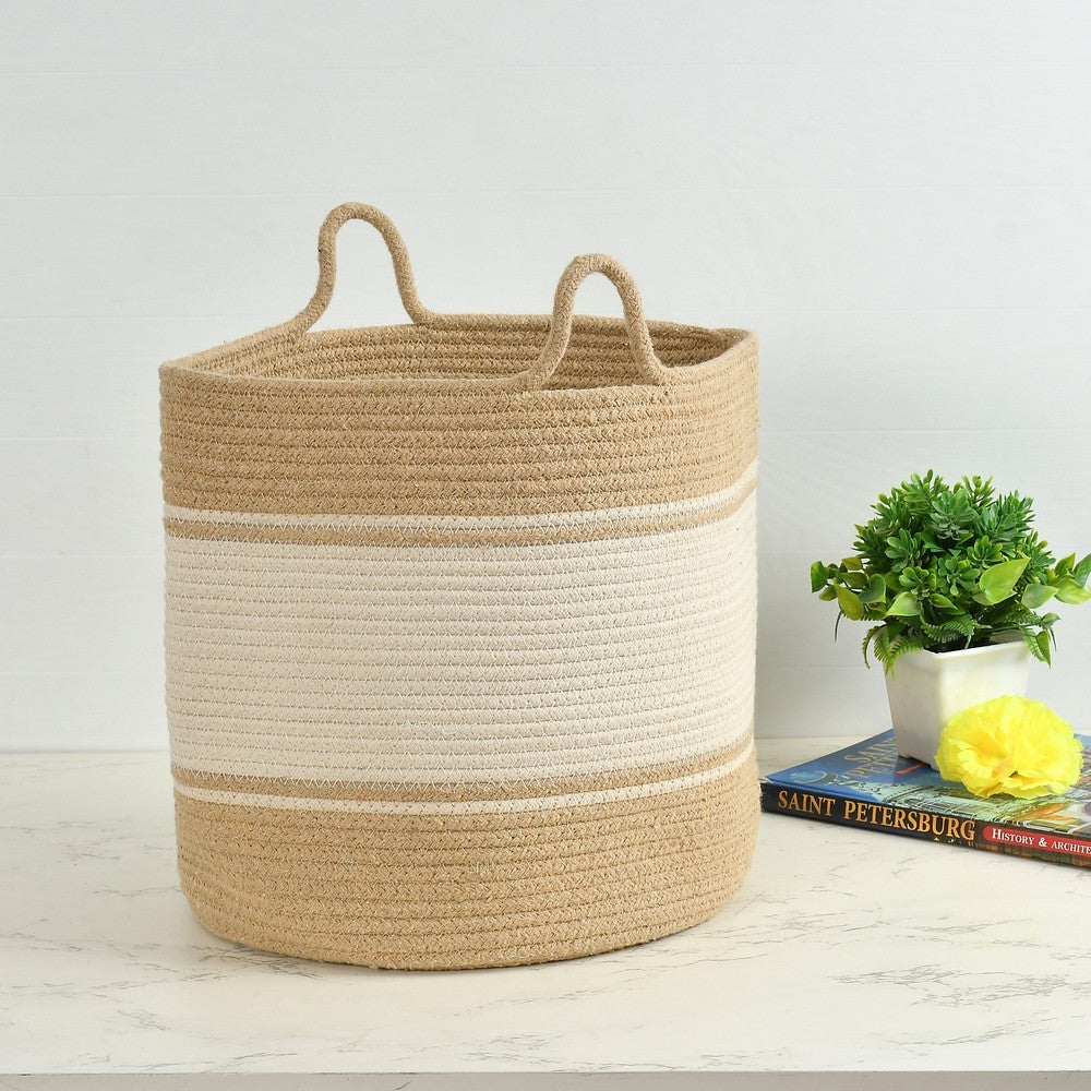 Storage Basket , (i256_8_1), Storage Basket With Beige & White Color, Storage Basket  - EL11041