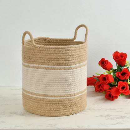 Storage Basket , (i256_8_1), Storage Basket With Beige & White Color, Storage Basket  - EL11041