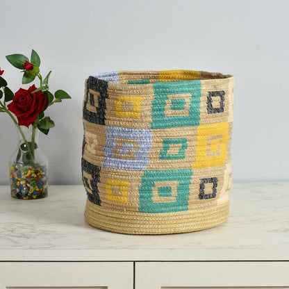 Storage Basket , (i182_12_1), Storage Basket With Beige, Yellow & White Color, Storage Basket  - EL11054